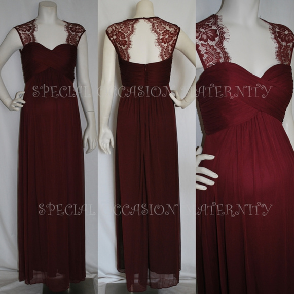 Wine Burdundy Lace Cutout Maternity Dress Baby NWT - Picture 3 of 7